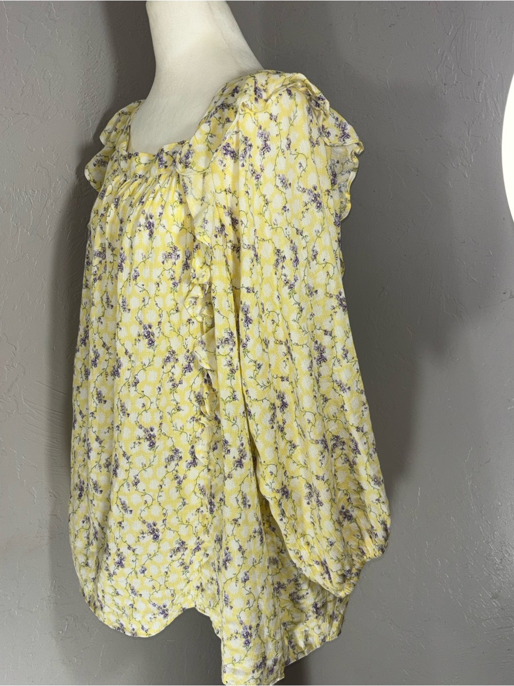 Chaps Yellow Floral Ruffle-Trim Peasant Blouse - Picture 5 of 14
